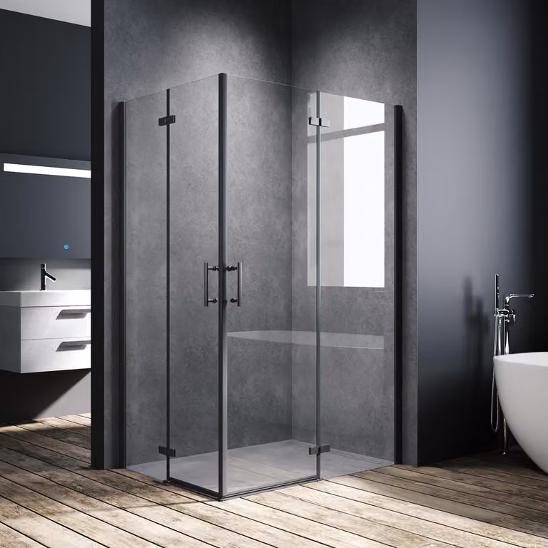 SONNI Box doccia nero 80x120x195cm porta a battente porta a soffietto angolare doccia 6mm NANO vetro trasparente porta a battente porta a soffietto angolare ingresso bagno