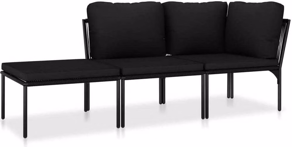 Set Divani da Giardino 3 pz con Cuscini Neri in PVC