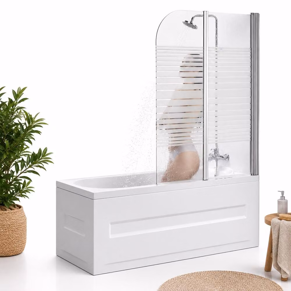 Cabina doccia in vetro per vasca da bagno Strisce satinate Schermo doccia Attacco per vasca da bagno