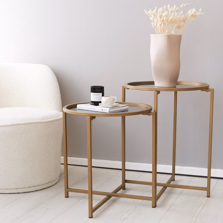 Skye Decor, S407K - Oro, tavolino, oro, 100 % vetro temperato, 50 x 50 x 50 cm