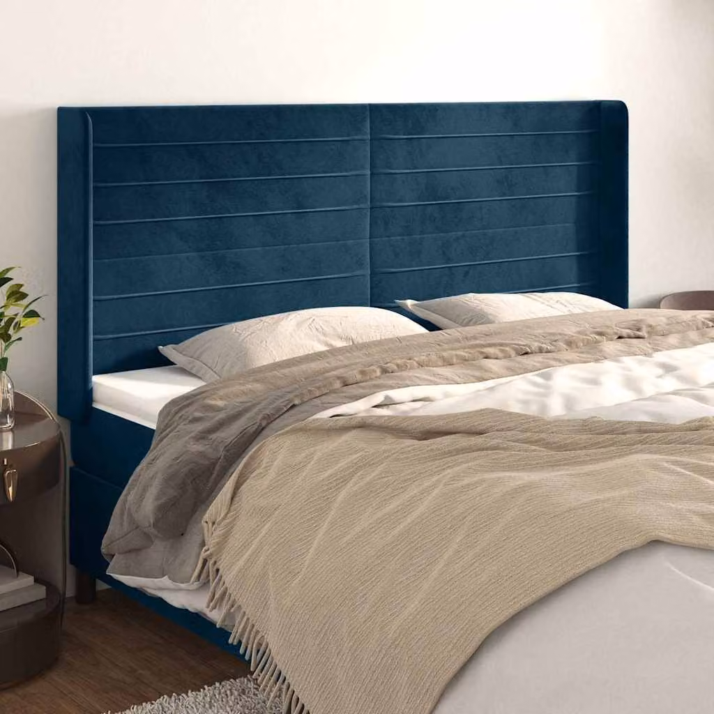 Testiera ad orecchio vidaXL in velluto blu scuro L: 163 cm, P: 16 cm, H: 118/128 cm