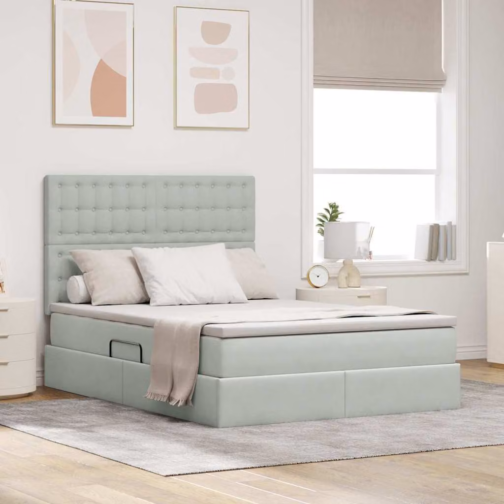 Letto con contenitore vidaXL in velluto grigio con illuminazione LED e porta USB L/P/H: 140 x 200 cm