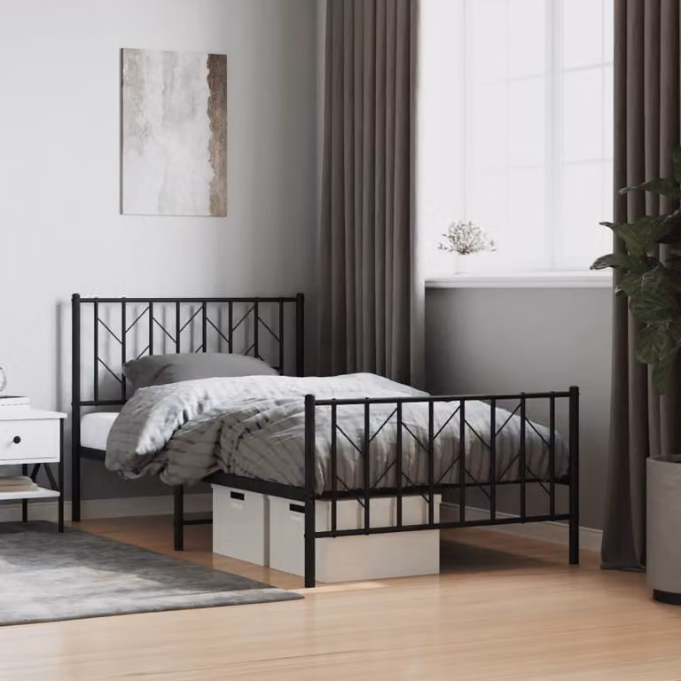 vidaXL Giroletto con Testiera e Pediera in Metallo Nero L/P/H: 190 x 90 x 105 cm