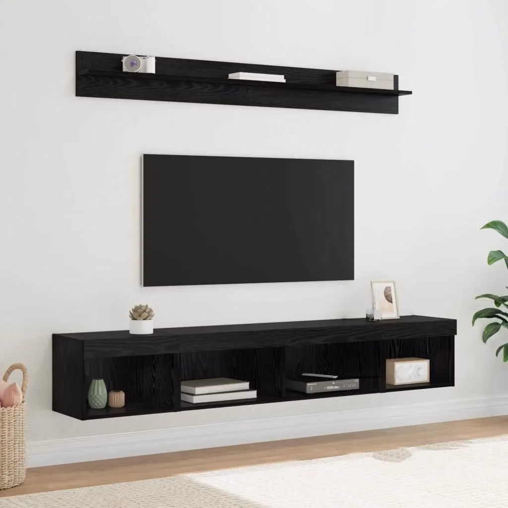 Set di 5 pezzi di mobiletto da TV a parete con illuminazione LED integrata vidaXL in legno nero opaco L/P/H: 100 x 30 x 30 cm – 2