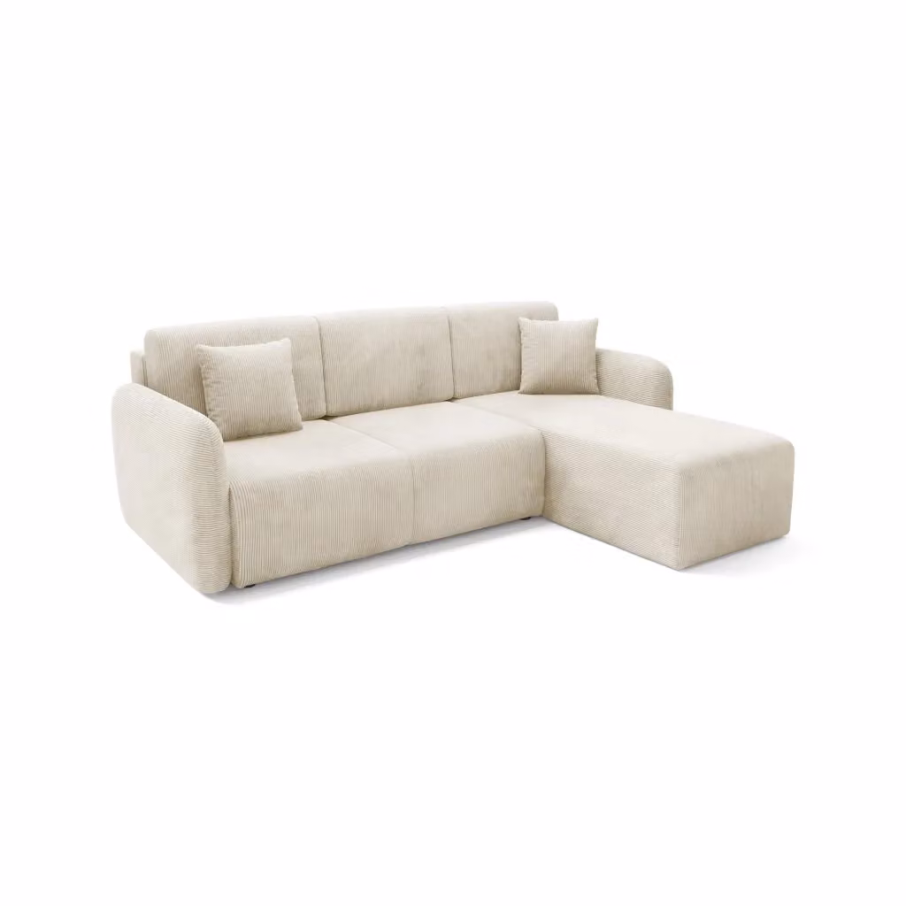 Divano Letto con Penisola Contenitore DMORA, Modello Ranco, Bianco Crema, L/P/H: 245 x 185 cm – 2