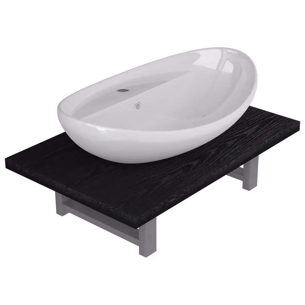 Set di mobili da bagno moderno vidaXL in ceramica e legno nero e bianco, composto da mobile lavabo e pensile a parete – 2