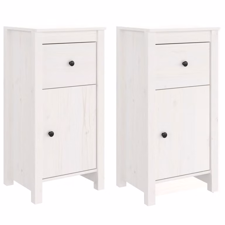 Credenze 2 pz Bianche 40x35x80 cm in Legno Massello di Pino