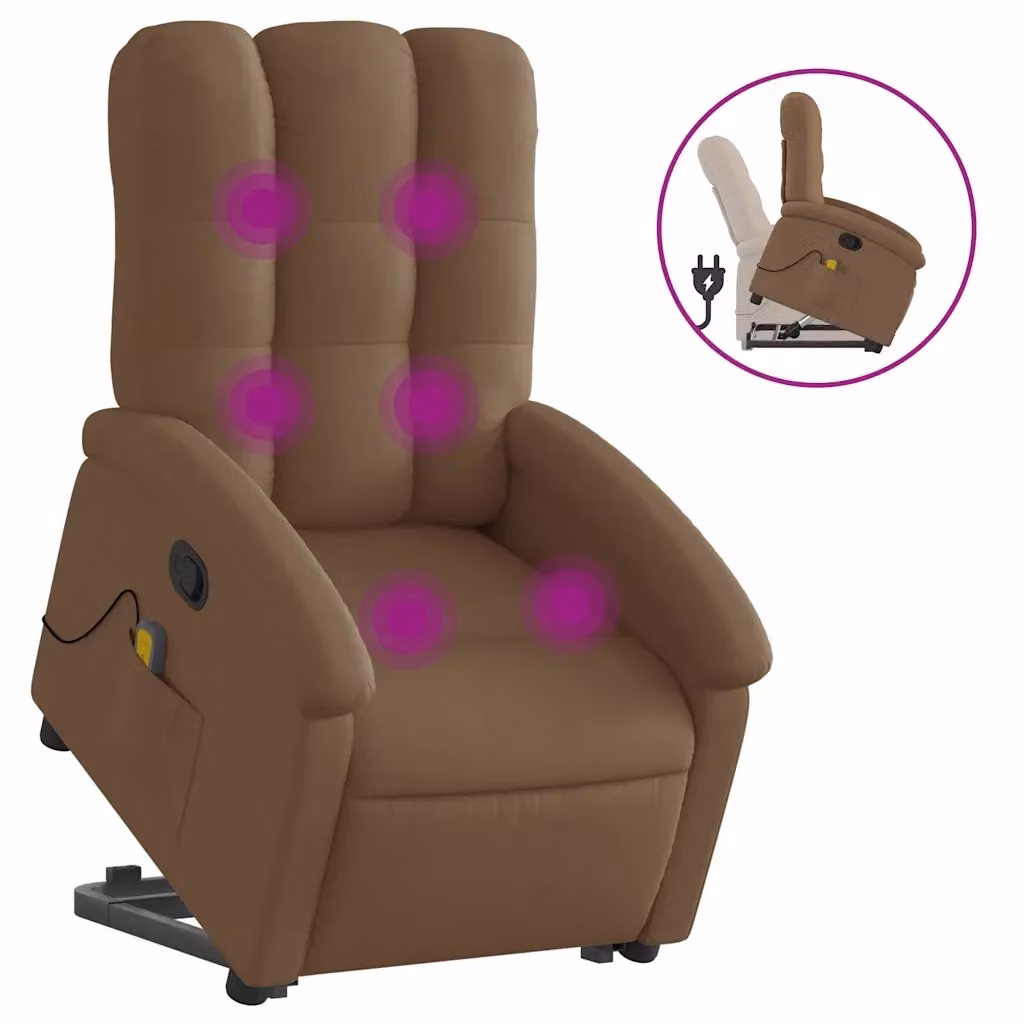 vidaXL Poltrona Alzapersona Massaggiante Reclinabile in Tessuto Marrone con Assistenza Elettrica per Senior – 2
