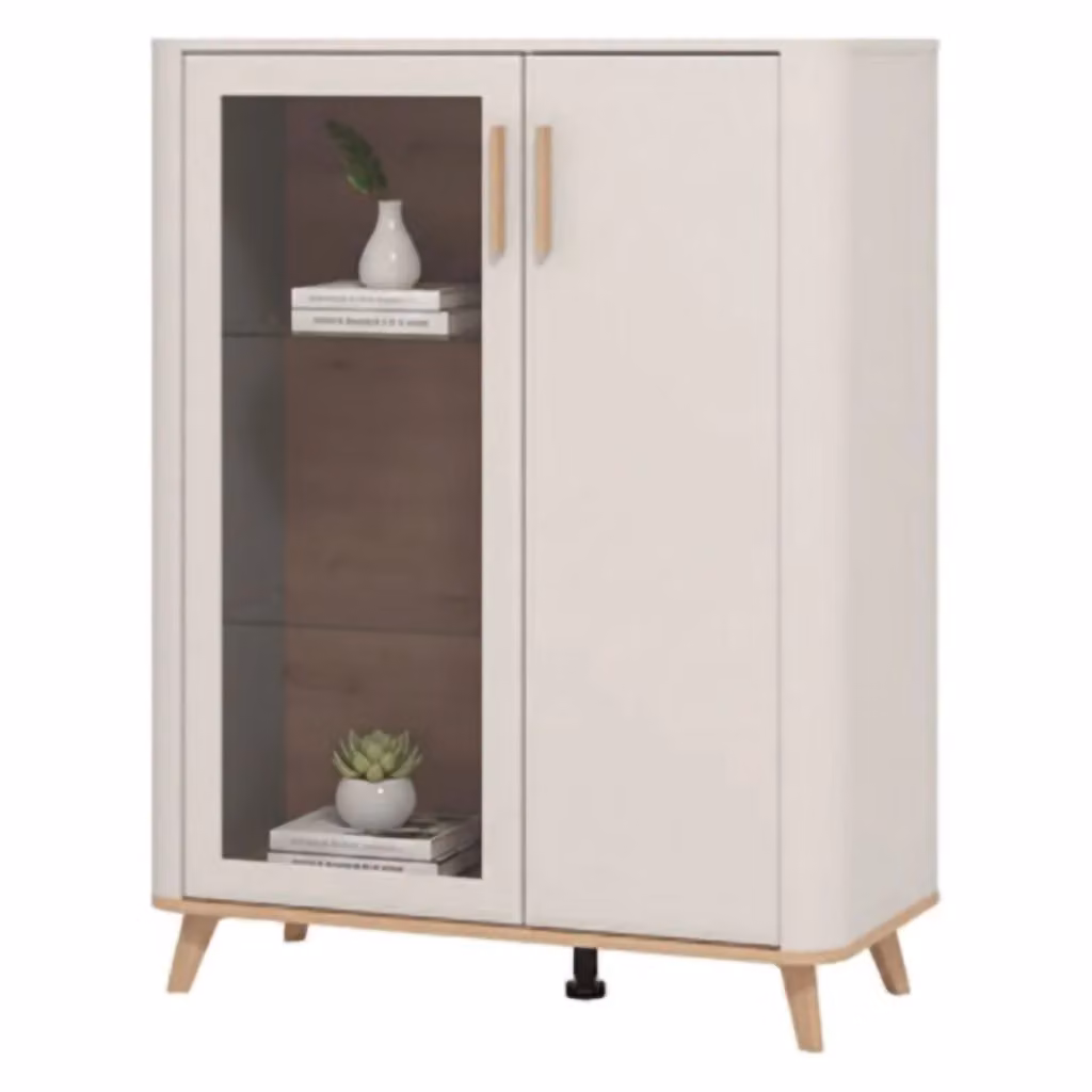 Mobile Espositore Vetrina Castella DMORA con Ante in Vetro e 4 Ripiani, Colore Beige e Rovere Selvatico, L/P/H: 90 x 40 x 116.5 cm – 2