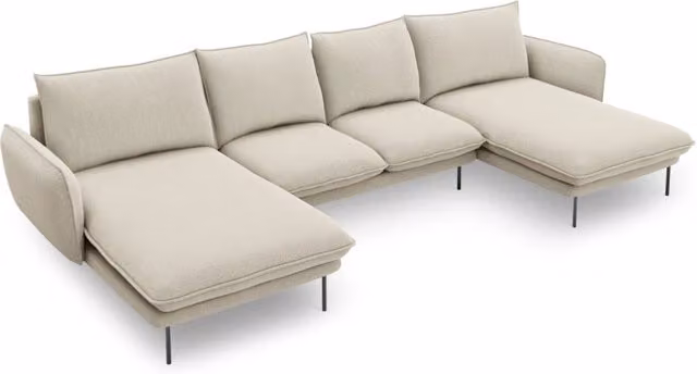 Divano panoramico Vienna a 6 posti Cosmopolitan Design in tessuto beige con struttura in metallo e forma a U