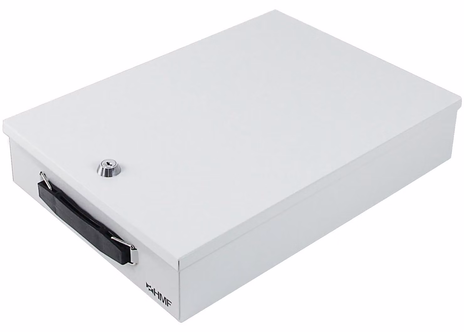 Cassetta porta documenti, grigio chiaro, con serratura a chiave, dimensioni 37,5 x 26,5 x 8 cm, in metallo, portatile