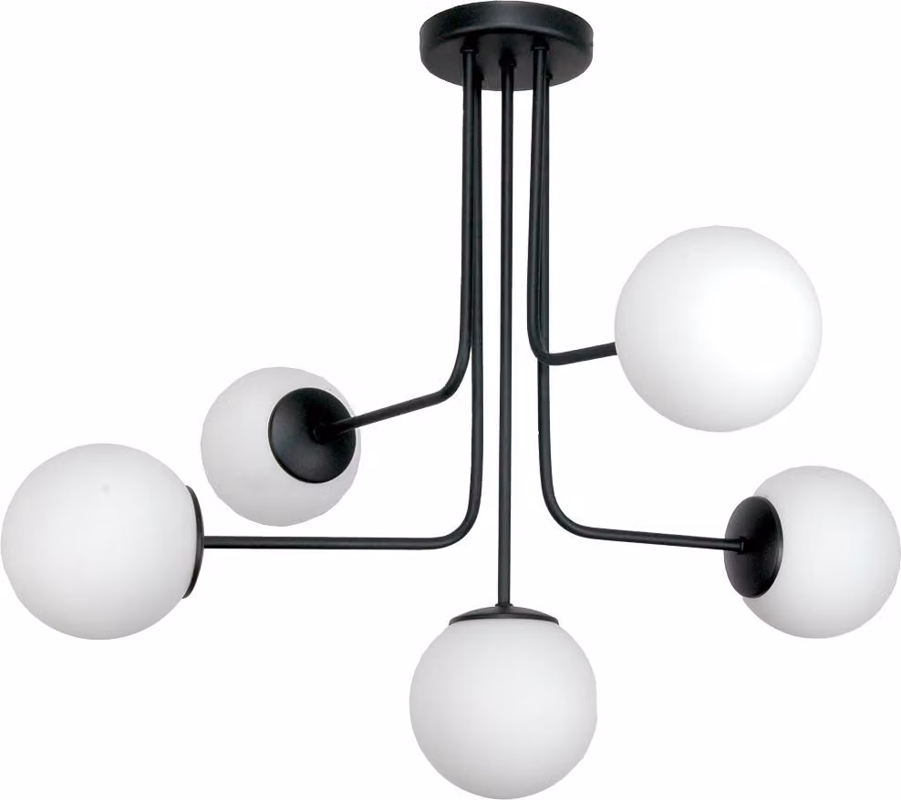 Lampadario Classico Nero, Lampadine A Sfera In Vetro Bianco 15-432 Karina
