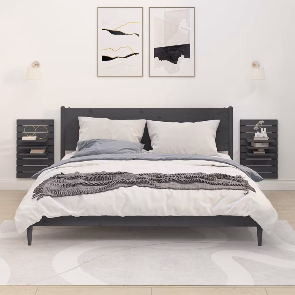 vidaXL Set di 2 Mensole da Parete in Legno di Pino Massello Grigio Rustico con Ripiani Regolabili