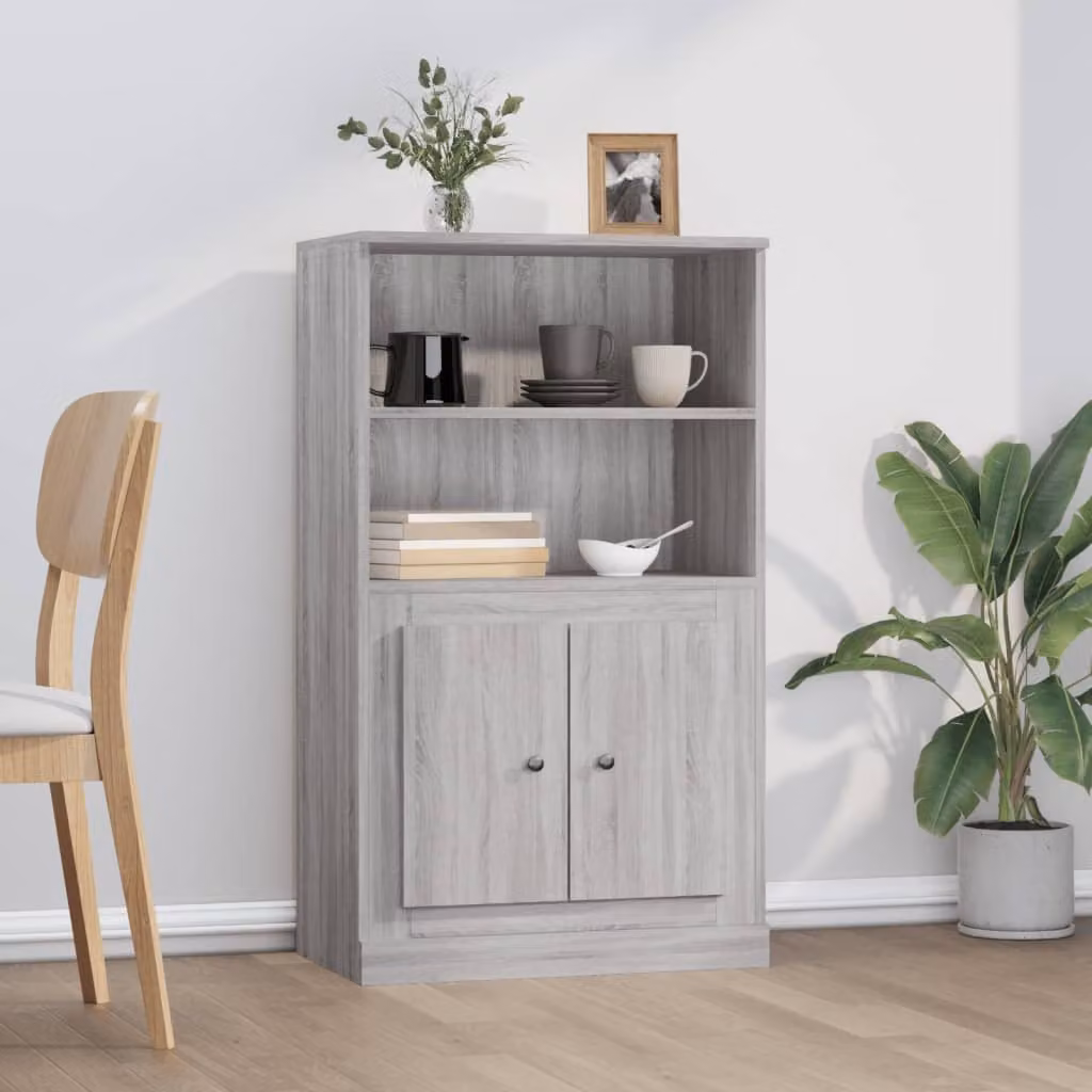 Credenza moderna vidaXL in legno multistrato e MDF, colore Grigio Sonoma, L 60 cm x P 35,5 cm x H 103,5 cm