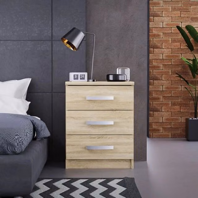 Comodino DMORA in legno MDF color rovere e beige, design moderno, L: 46 cm, P: 43 cm, H: 59 cm – 1