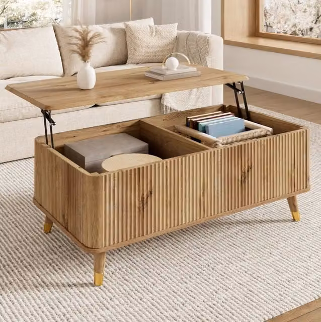Tavolino da salotto multifunzionale in MDF con piano regolabile e struttura effetto legno 97x52x56,5 cm