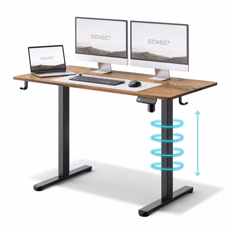 SENSE7 Scrivania regolabile in altezza Nojo 120 cm in rovere, scrivania da gaming elettrica, scrivania per computer, scrivania standing, scrivania da ufficio, funzione di memoria, gestione dei cavi