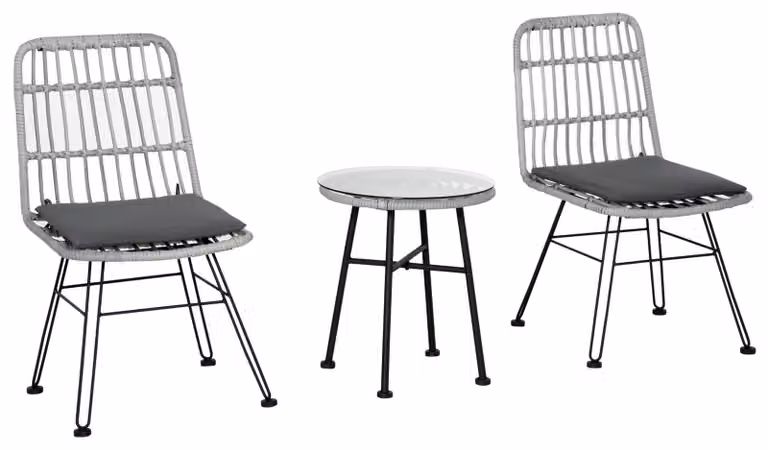 Set Tavolino e 2 Sedie in Rattan Polietilene Grigio