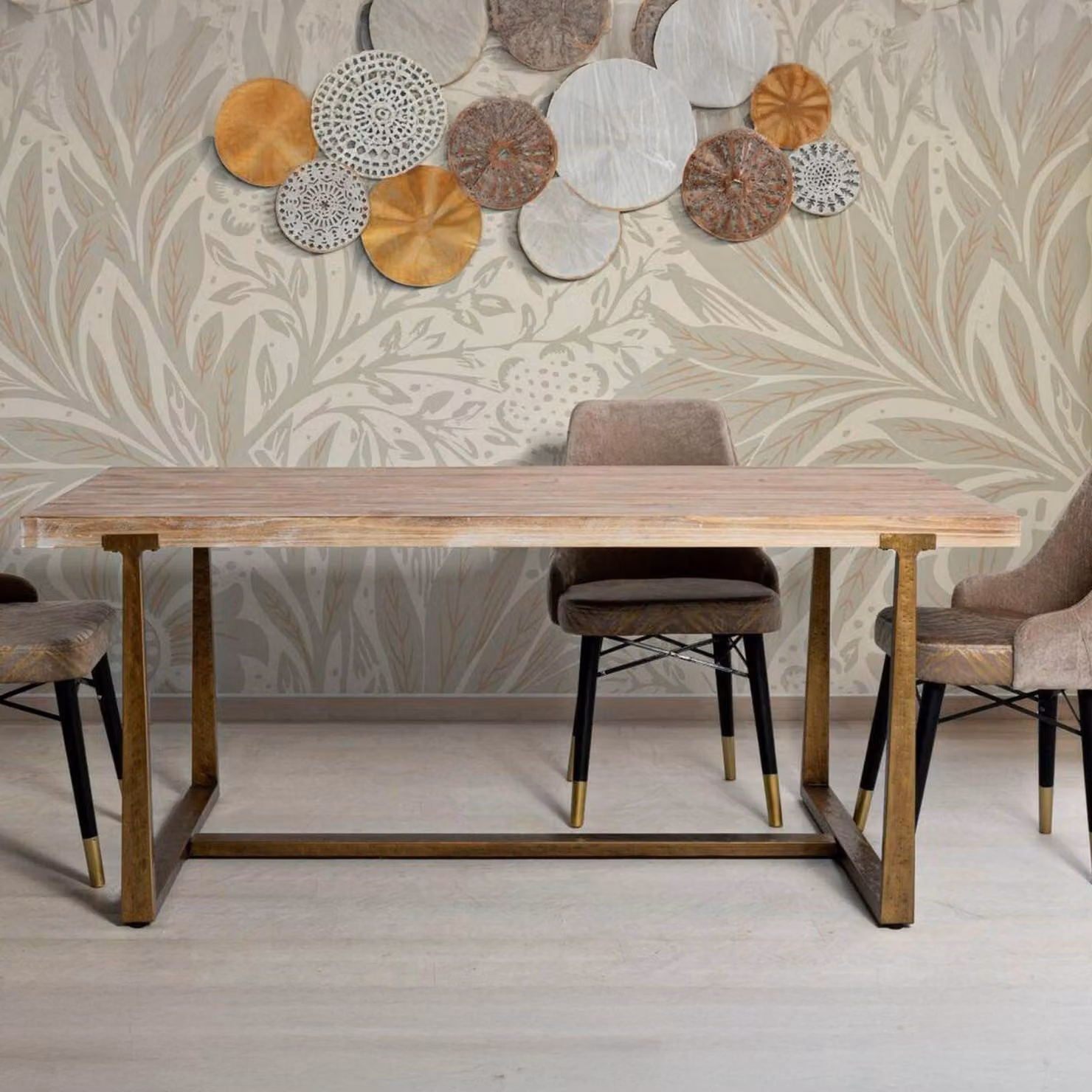 Dmora Tavolo Fisso Kazimir 90x180x78h cm oro, 9 Posti Forma Rettangolare