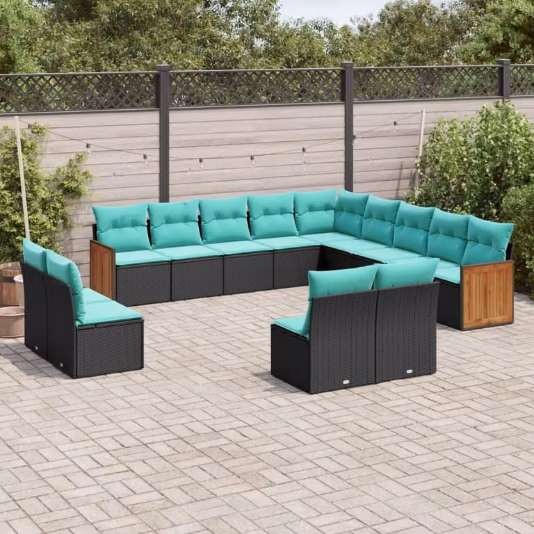 Maison Exclusive - Set da giardino 13 pezzi con cuscini, polyrattan nero