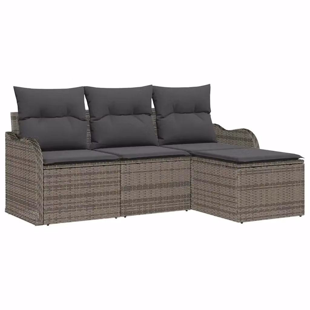 Set Divano da Giardino a L vidaXL 4 Pezzi Grigio in Polyrattan con Cuscini e Struttura in Metallo – 2