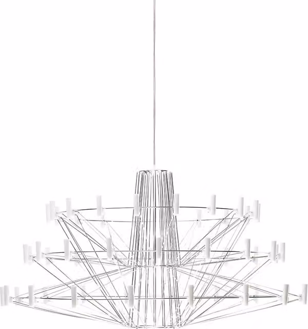 Lampada a sospensione Moooi Coppélia in metallo cromato e argento con tecnologia LED luce bianca calda e altezza regolabile