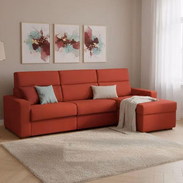 Divano Letto Celleno DMORA con Penisola Sfoderabile, Made in Italy, Arancione, L/P: 280 x 160 cm