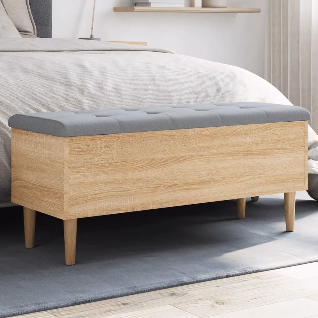 Panca portaoggetti e porta scarpe vidaXL in legno Rovere e MDF, colore marrone e grigio, L 102 x P 42 x H 46 cm