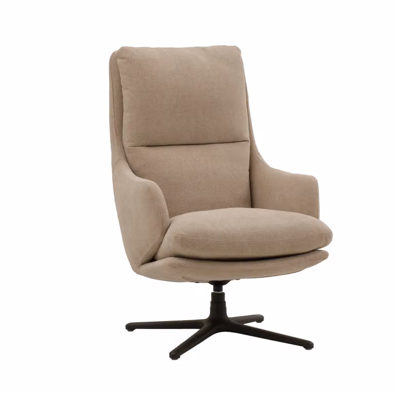 Poltrona girevole NEW ARLEY in tessuto beige e base in metallo nero