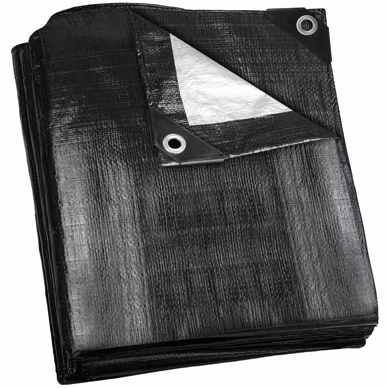 Telo protettivo impermeabile con occhielli, in tessuto PE, dimensioni 2m x 3m, colore nero e argento