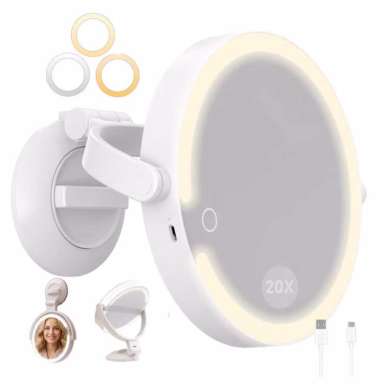 Specchio cosmetico illuminato SURFOU, con ingrandimento 20x e uno specchio normale, 8 pollici