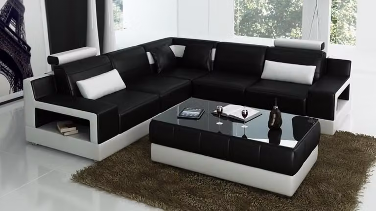 Designer Sofa Couch Ecksofa mit Hocker Polster Garnitur Wohnlandschaft L-Form