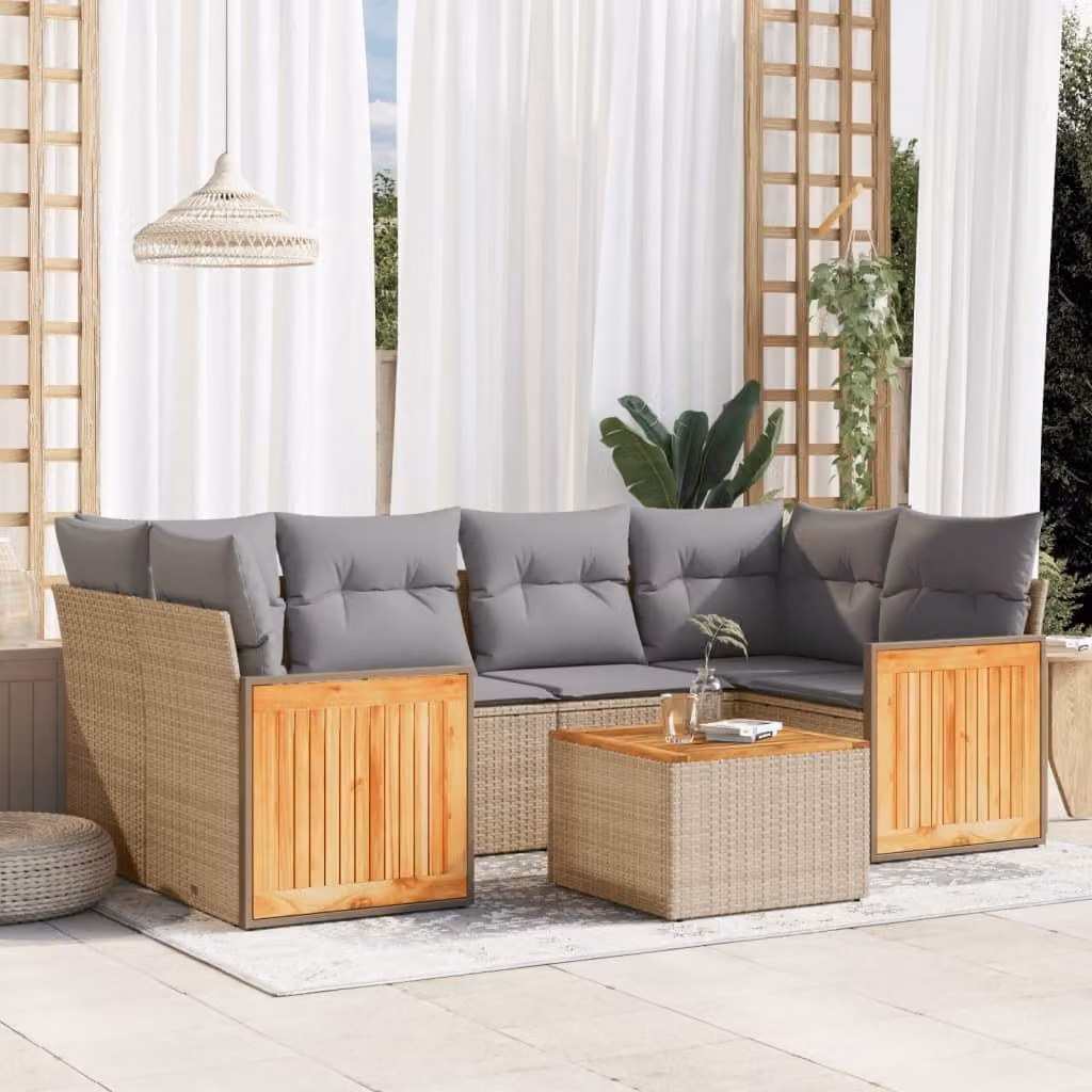 Maison Exclusive - Set da giardino 7 pezzi con cuscini Beige Poly Rattan