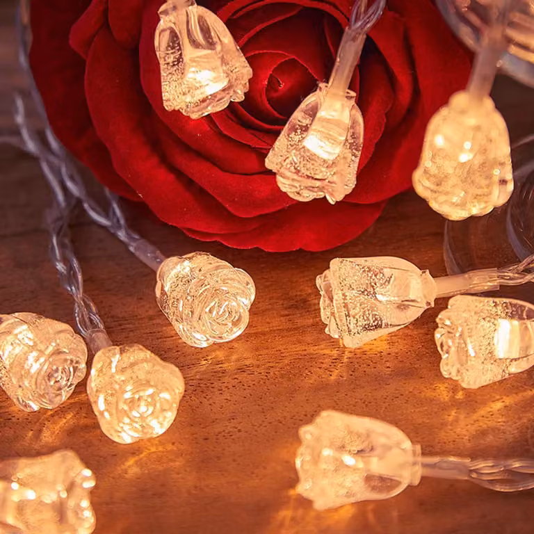 Catena luminosa a LED a forma di rose, lunghezza 3 metri, 20 fiori bianchi caldi, per uso interno