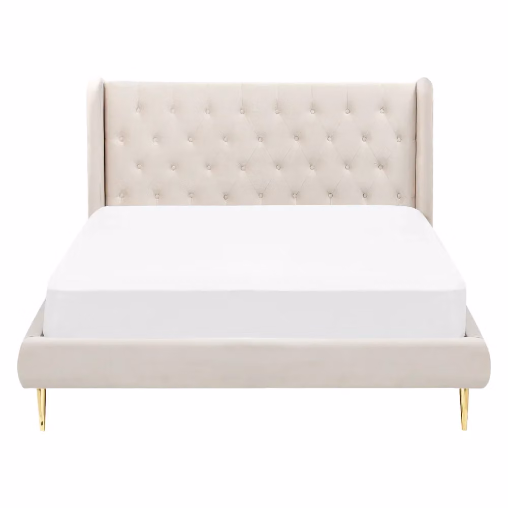 Letto matrimoniale Beliani in velluto beige L/P/H: 160 x 200 x 106 cm – 2