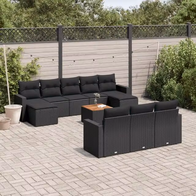 Set di divani da giardino VIDAXL in polyrattan nero con 11 pezzi e cuscini inclusi – 1