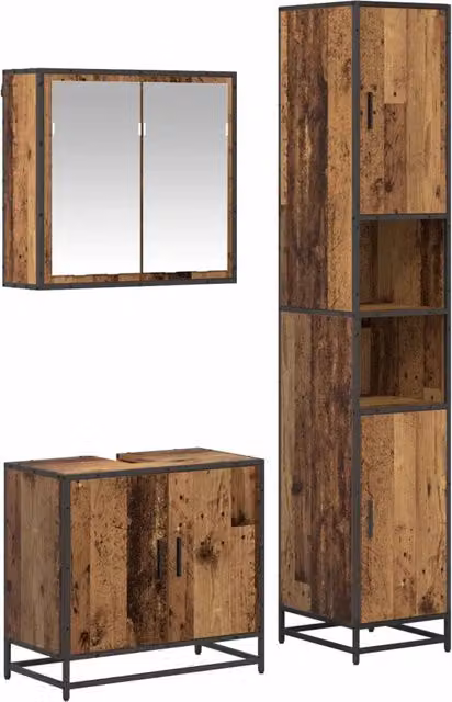 Set di mobili per il Bagno | Armadio da bagno con lo scaffale 3 pz Legno vecchio