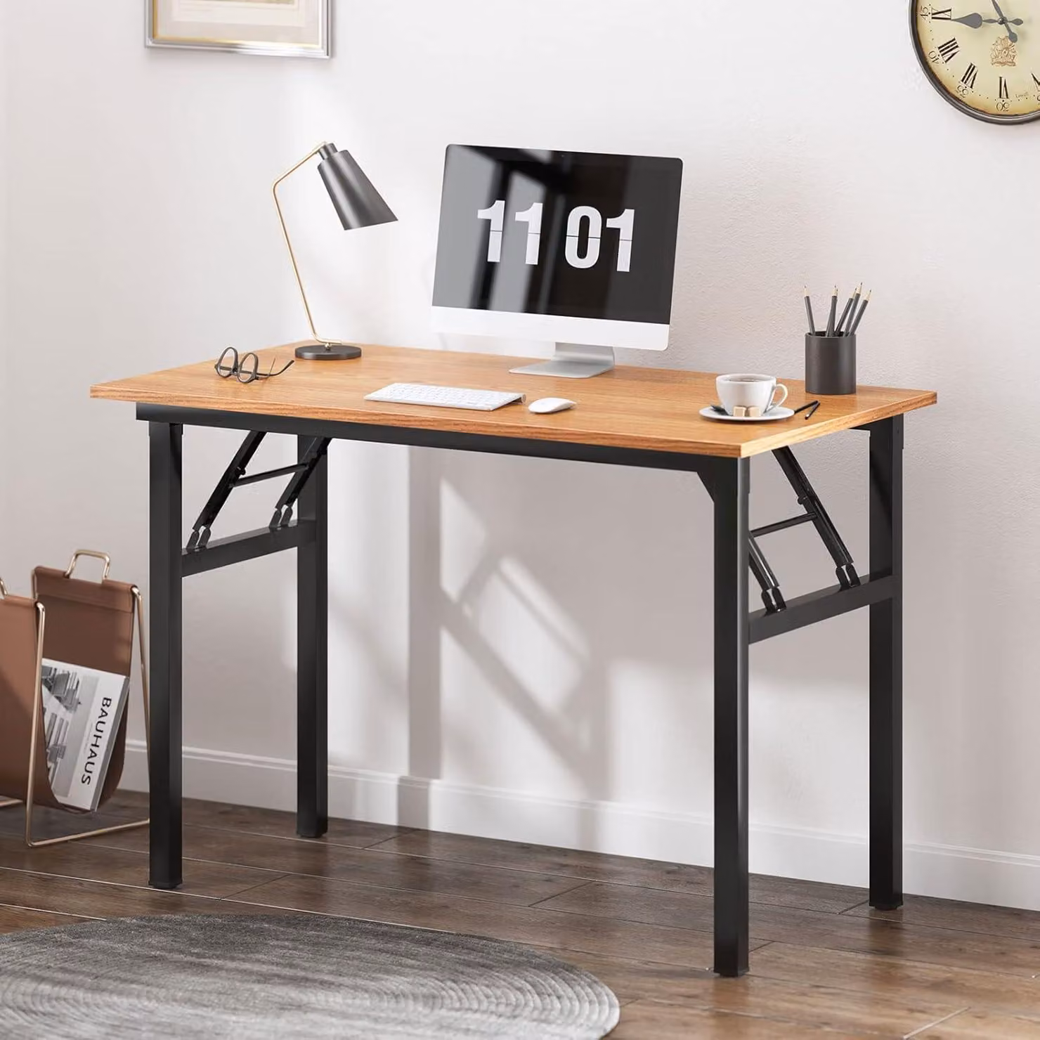 Scrivania pieghevole 100 x 60 x 75 cm in teak e nero