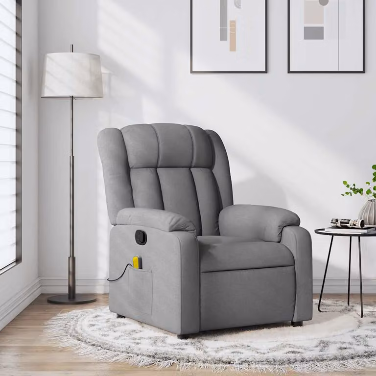 vidaXL Poltrona reclinabile relax in tessuto grigio con braccioli e struttura in legno e metallo