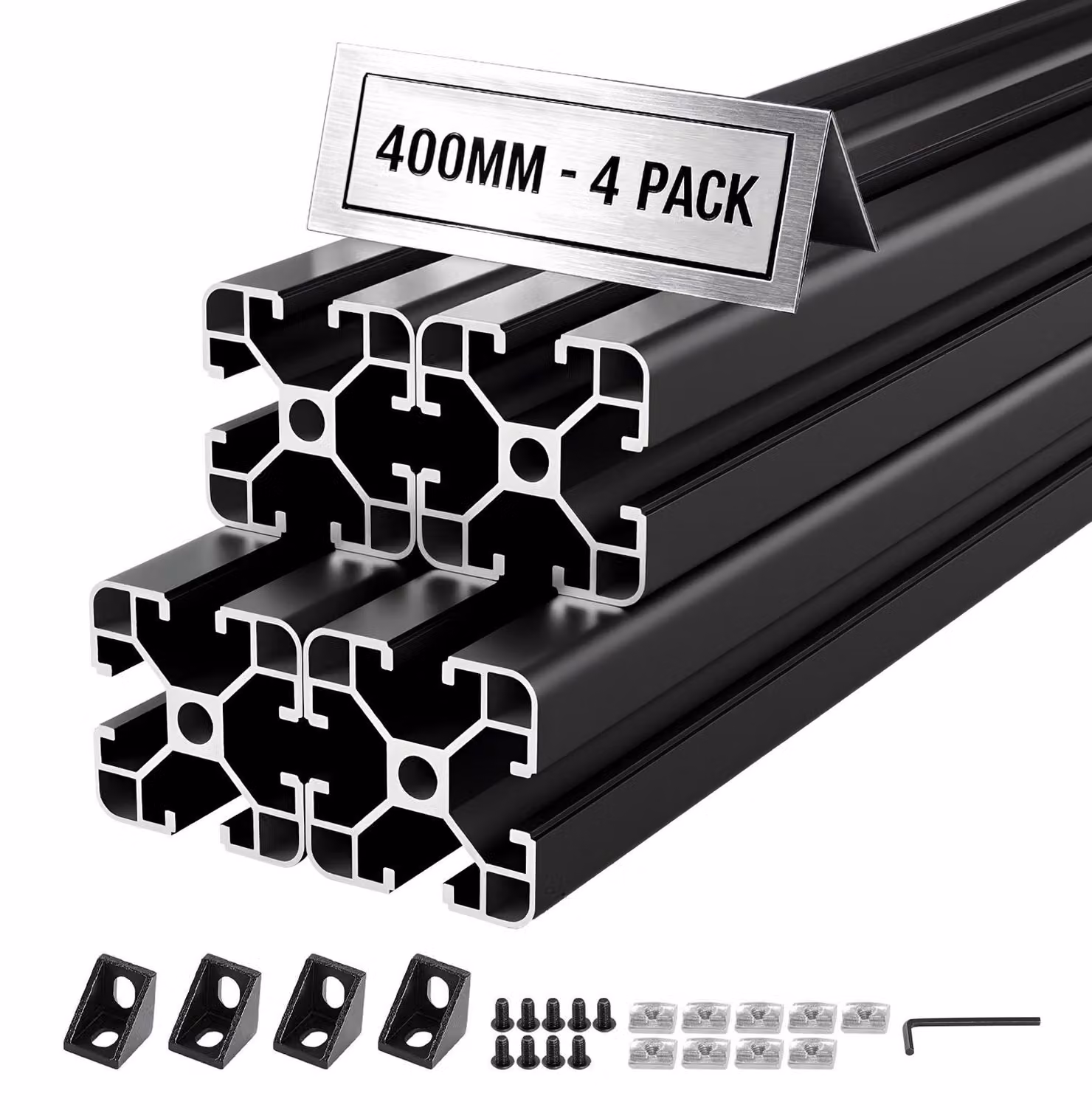 Profilo in alluminio 4040 - Profilo guida con inserti a T - Set da 4 pezzi - Lunghezza 40 cm - Profilo estruso ad alta resistenza - Anodizzato secondo lo standard UE - Adatto per stampanti 3D e banchi da lavoro CNC - Colore nero