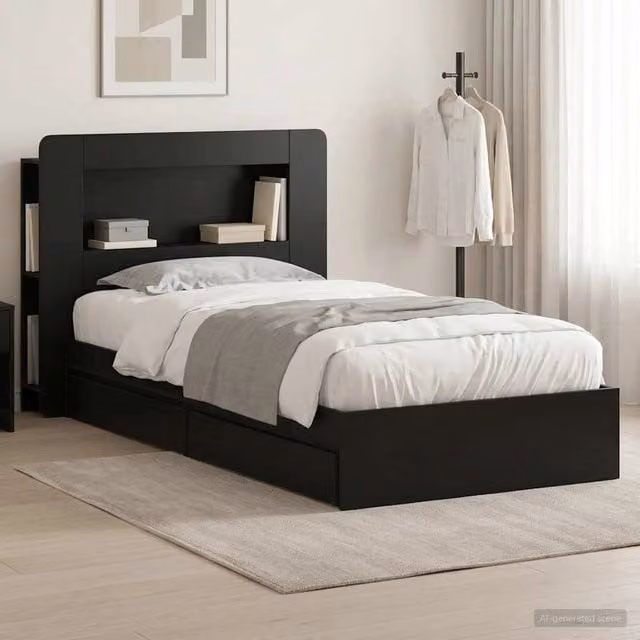 Letto con contenitore e cassetti vidaXL in legno nero L 190 x P 140 x H 93,5 cm