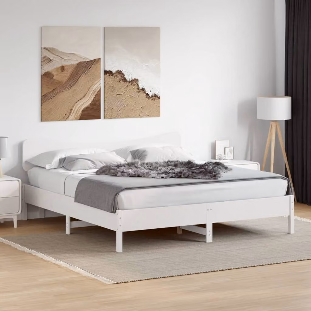 vidaXL Giroletto in legno massello di pino bianco con doghe piatte fisse L/P: 200 x 200 cm