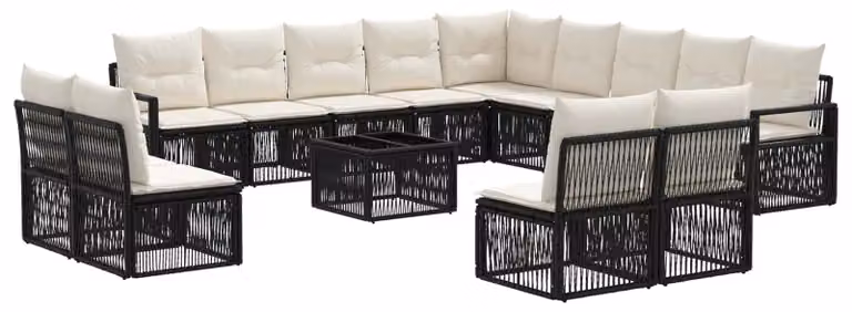 Set Divano da Giardino 14 pcs Nero polyrattan