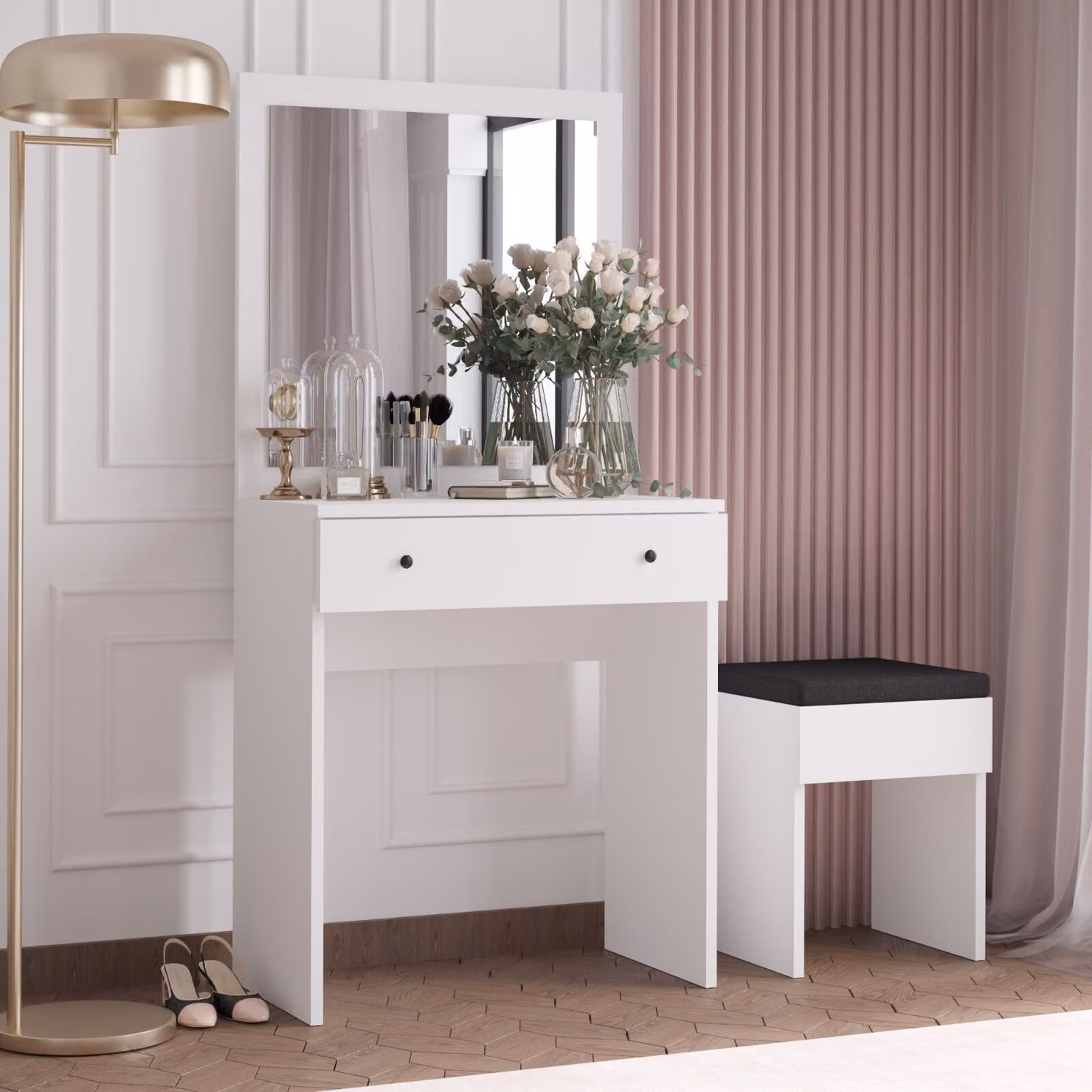 Skye Decor, Felix, toletta, bianco, 100 % FOGLIE RIVESTITE DI MELAMINA, 65 x 35 x 139 cm