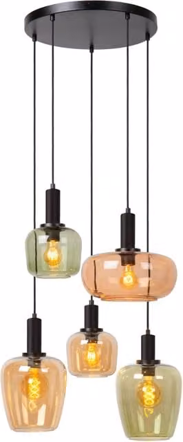 Lampadario Lucide Ilona 5 luci vetro multicolore E27
