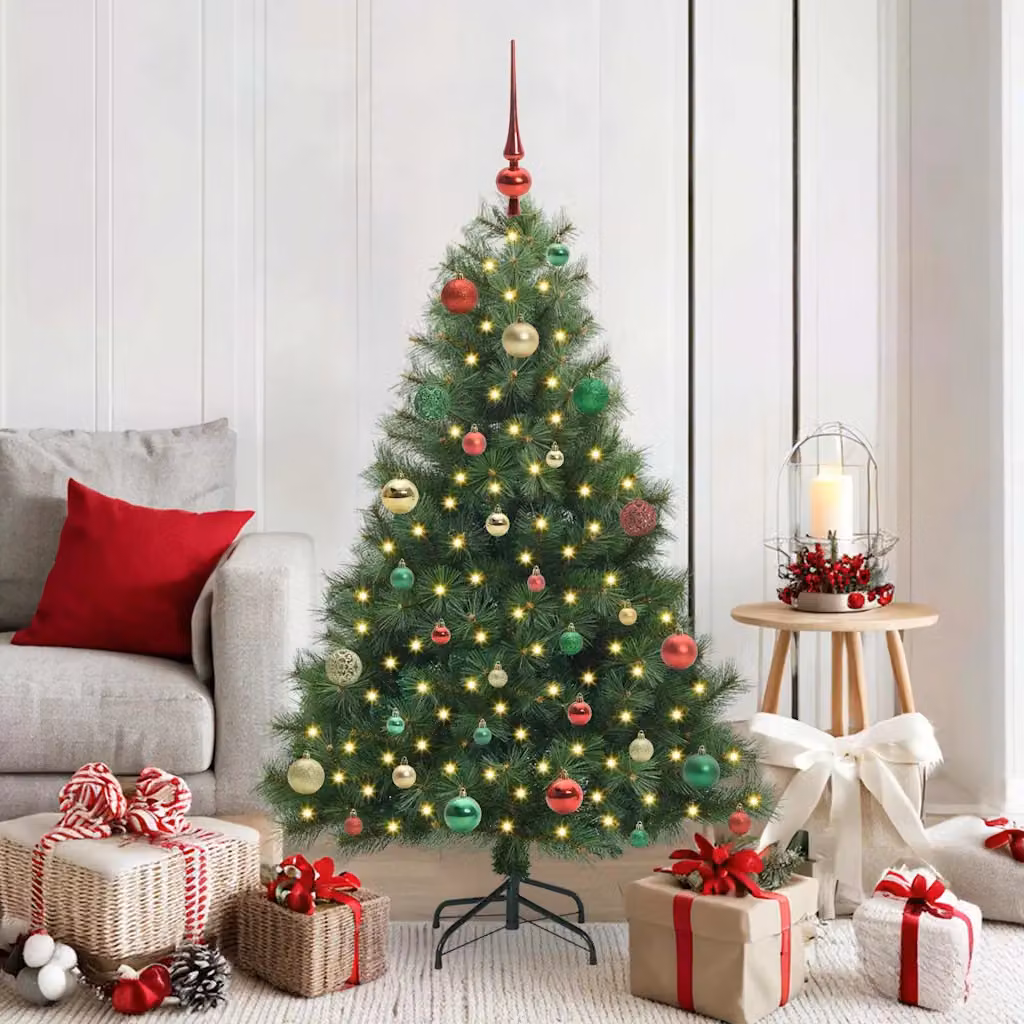 Albero di Natale artificiale moderno vidaXL verde con 150 LED luce bianca calda in PE e PVC, Altezza: 150 cm