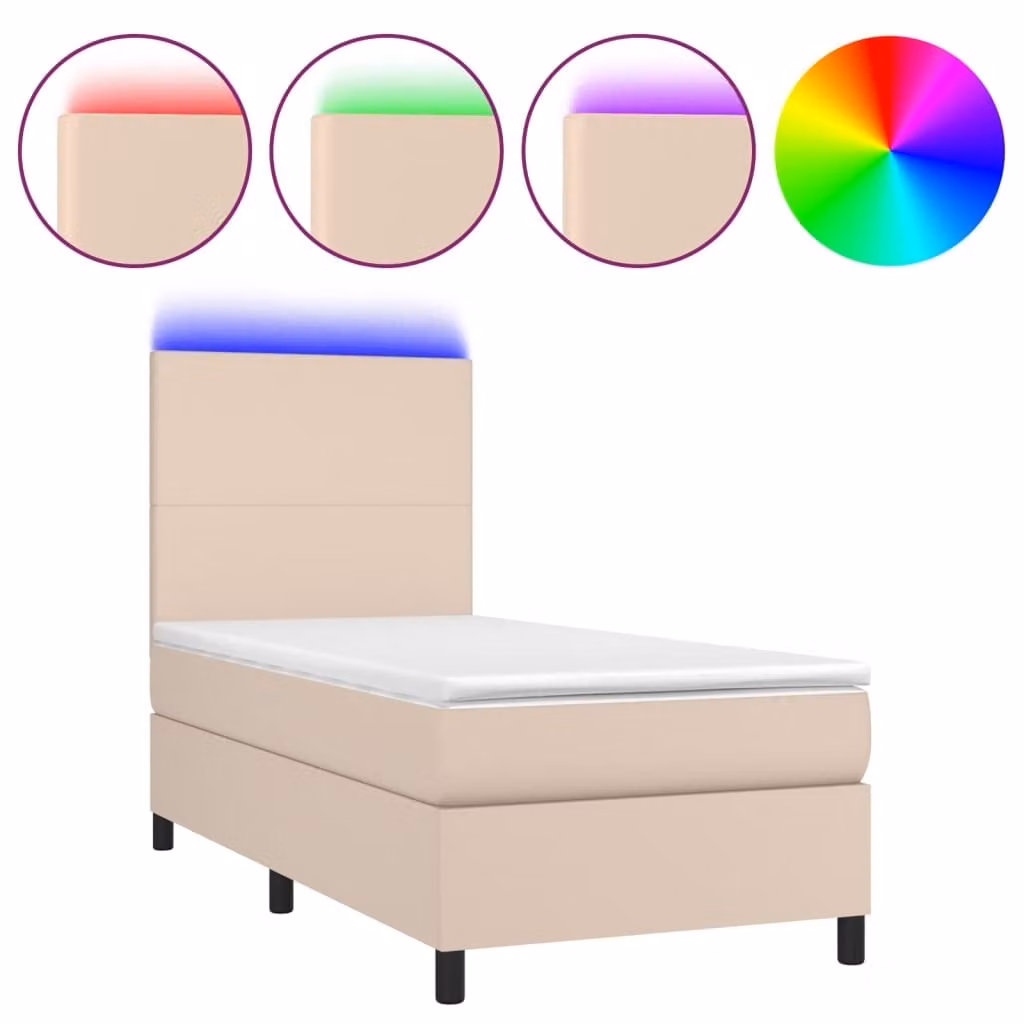 Giroletto Molle Materasso e LED Cappuccino 100x200cm Pelle finta