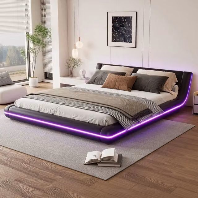 Letto Similpelle con LED ¨C Minimal ¨C Nero 160x200cm