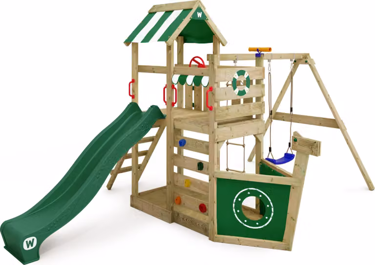 Torre da gioco Wickey SeaFlyer, verde, con altalena e sabbiera