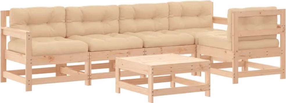 Set Divani da Giardino 6 pz con Cuscini in Legno Massello